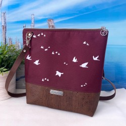 shoulder bag 2 *birds* white/bordeaux/cork brown