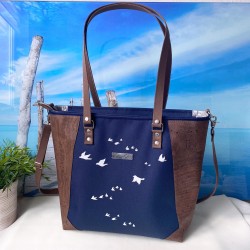 handle bag *2 birds white/night blue/cork brown