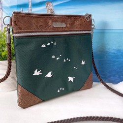 Zip bag *birds* white/dark green/cork brown bronce