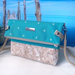 Fold-Over Bag *anchor* white/turquoise/cork...