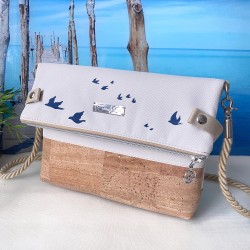 Fold-Over Bag *birds* navyblue/sand/cork...