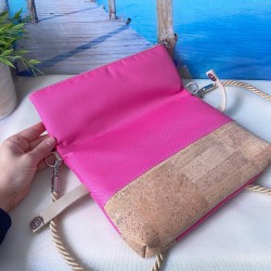 Fold-Over Tasche *Papierboot* Weiß/Pink/Kork Hellbraun