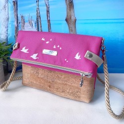 Fold-Over Bag *birds* white/pink/cork lightbrown