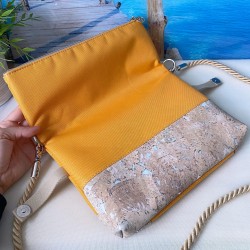 Fold-Over Tasche *Anker* Weiß/Gelb/Kork Natur (mit Silber Effekt)