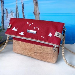 Fold-Over Bag *birds* white/red/cork lightbrown