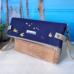 Fold-Over Bag *birds* gold/night blue/cork...