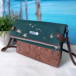Fold-Over Bag *birds* copper/darkgreen/cork...