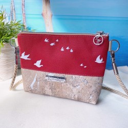 Small Shoulder Bag *birds* white/red/cork natur...