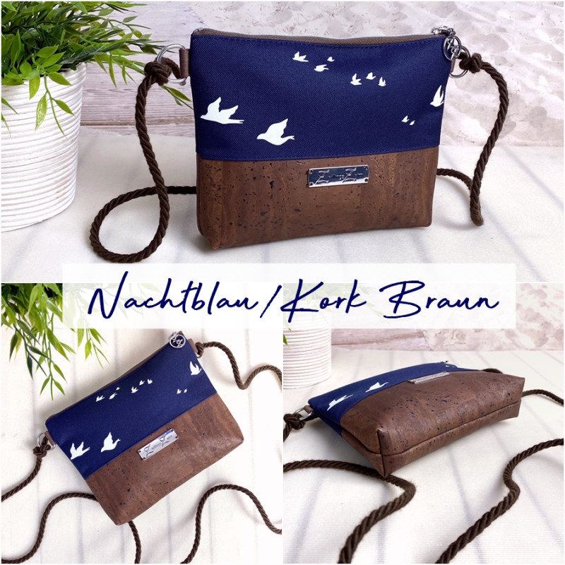 Small Shoulder Bag -birds white/night blue/cork brown-