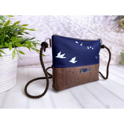 Small Shoulder Bag -birds white/night blue/cork brown-