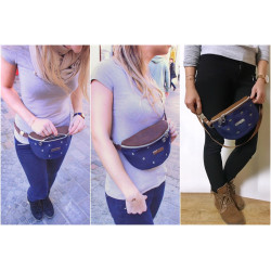 Fanny Pack -paper ship white/night blue/faux leather brown-