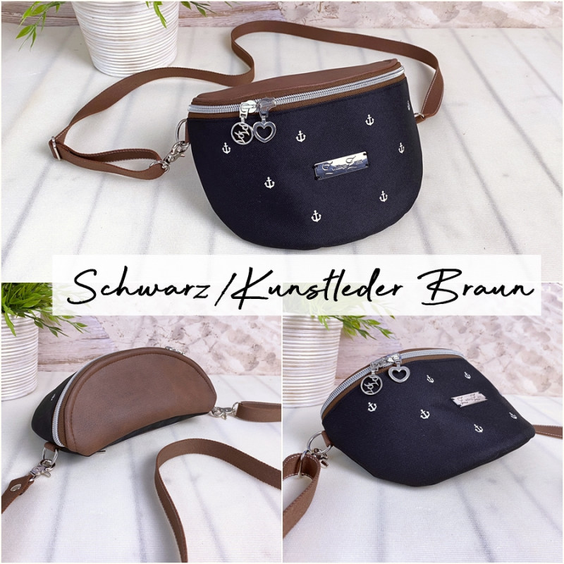Fanny Pack -anchor white/black/faux leather brown-
