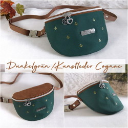 Fanny Pack anchor -gold/dark green/faux leather...