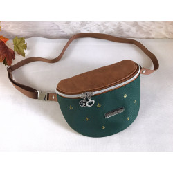 Fanny Pack anchor -gold/dark green/faux leather cognac-