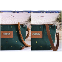 Allround bag anchor -gold/dark green/faux leather cognac-