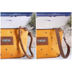 Allround bag anchor -navyblue/yellow/faux leather cognac-