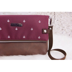 Fold-Over Bag anchor -white/bordeaux/faux leather brown-