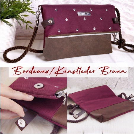 Fold-Over Bag anchor -white/bordeaux/faux leather brown-