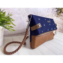 copy of Fold-Over Bag anchor -white/night blue/faux leather cognac-