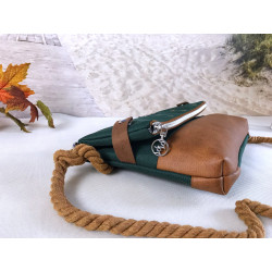 Fold-Over Bag anchor -gold/dark green/faux leather cognac-
