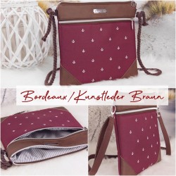 Zip bag -anchor white/bordeaux/faux leather brown-