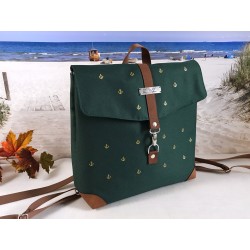 Backpack -anchor gold/dark green/faux leather...