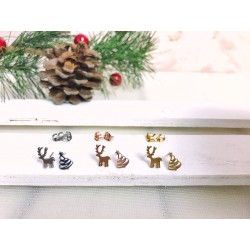 Stainless Steel Ear Studs -reindeer+Christmas tree-