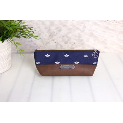 pencil case -paper shiop white/night blue/brown faux leather-