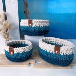 crochet basket Teal/Turquoise/Cream