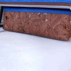 Fold-Over Tasche *Vögel* Weiß/Meeresblau/Kork Braun Bronze