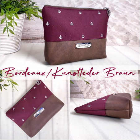 cosmetic bag -anchor white/bordeaux/brown faux leather-