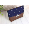 cosmetic bag -paper ship white/night blue/brown faux leather-