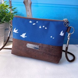 Small Shoulder Bag *birds* white/sea blue/cork...