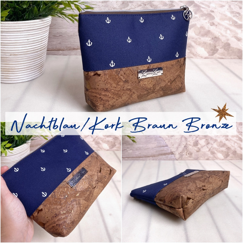 cosmetic bag -anchor white/night blue/cork brown bronce-