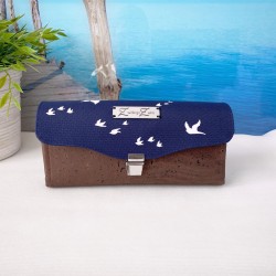 Big folding wallet *birds* white/night blue/cork brown