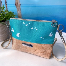 Small Shoulder Bag *birds* white/turquoise/cork...