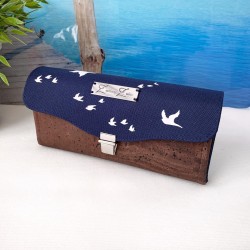 Big folding wallet *birds* white/night blue/cork brown