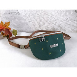 Fanny Pack anchor -gold/dark green/faux leather cognac-