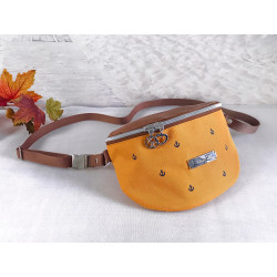 Fanny Pack anchor -navyblue/yellow/faux leather cognac-