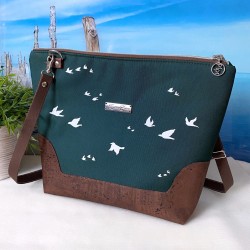 shoulder bag 1 *birds* white/dark green/cork brown