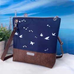 shoulder bag 2 *birds* white/night blue/cork brown