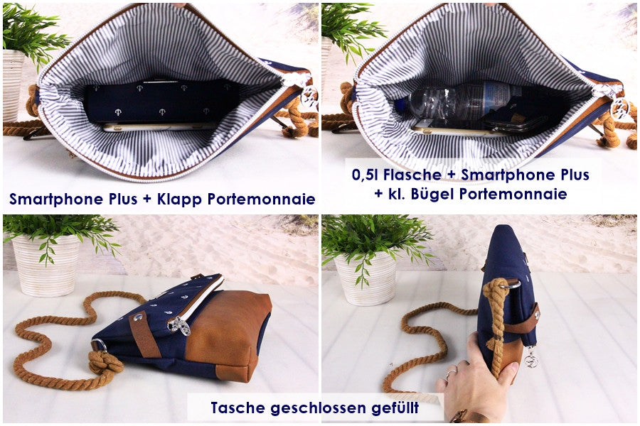 Fold-Over Tasche *Vögel* Weiß/Rot/Kork Hellbraun