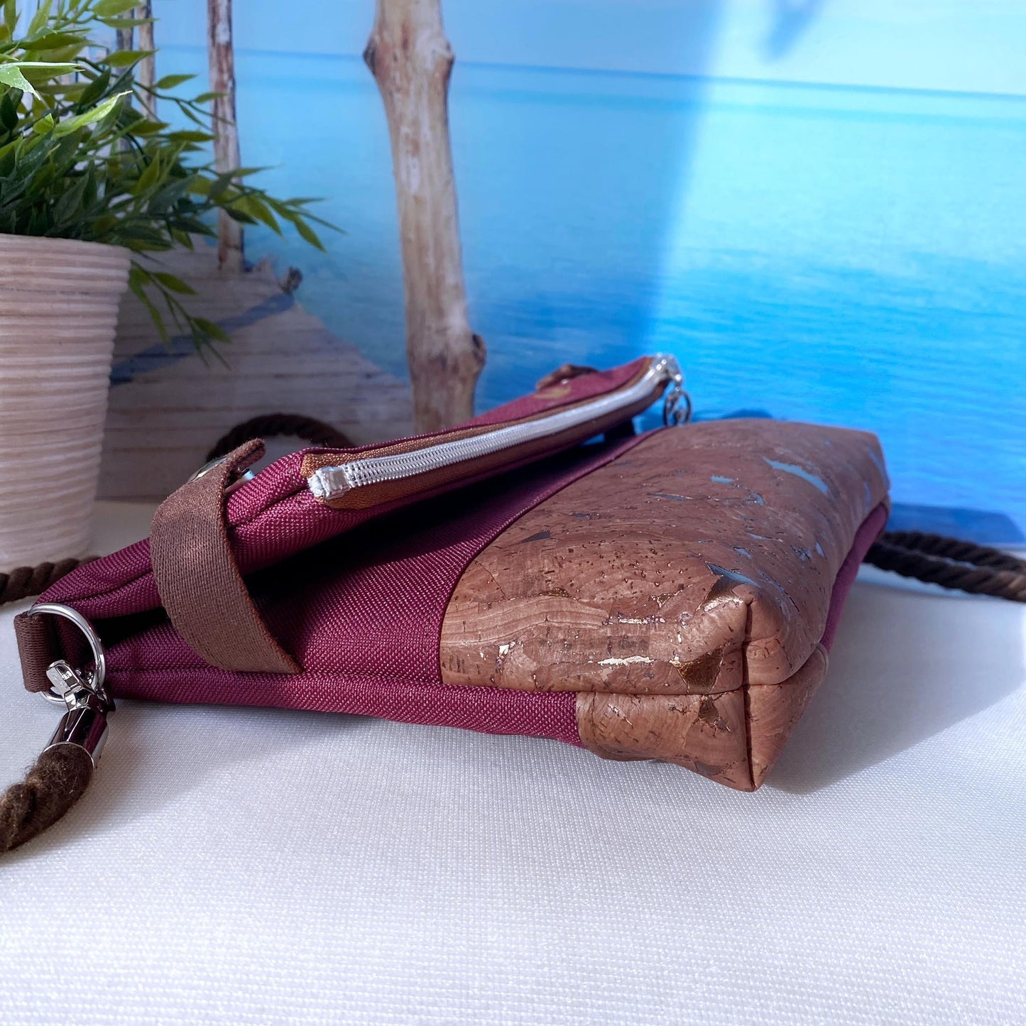 Fold-Over Tasche *Anker* Kupfer/Bordeaux/Kork Braun Bronze