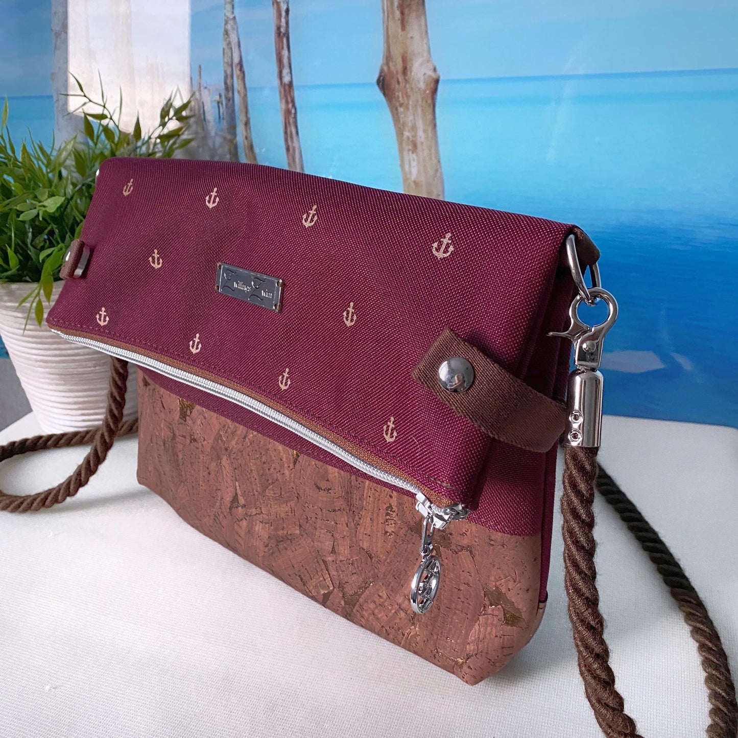 Fold-Over Tasche *Anker* Kupfer/Bordeaux/Kork Braun Bronze