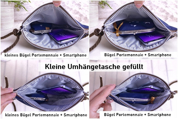 Kleine Umhängetasche *Vögel* Weiß/Dunkelgrün/Kork Braun