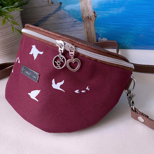 Bauchtasche *Vögel* Weiß/Bordeaux/Kork Braun