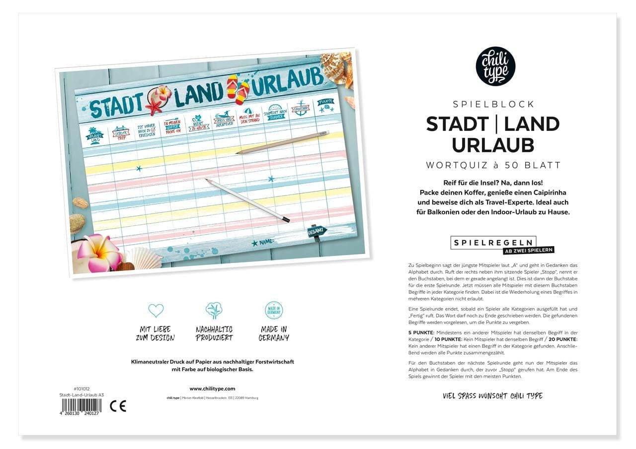 Spielblock A4 Stadt Land Urlaub