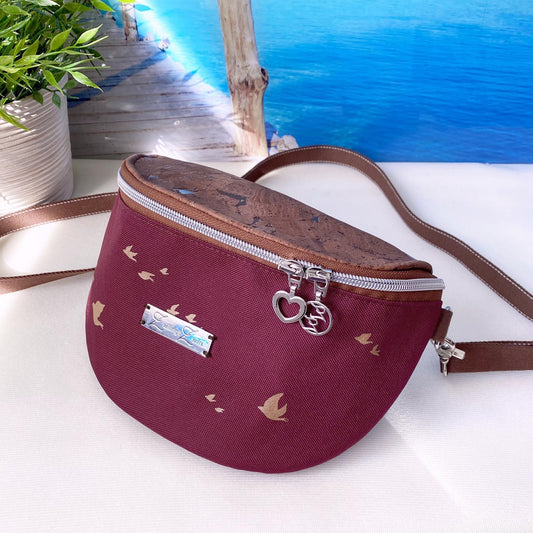 Bauchtasche *Vögel* Kupfer/Bordeaux/Kork Braun Bronze