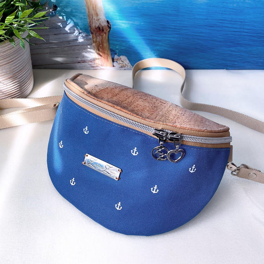 Bauchtasche *Anker* Weiß/Meeresblau/Kork Hellbraun