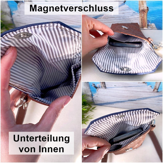 Handytasche *Vögel* Kupfer/Neon Gelb/Kork Hellbraun